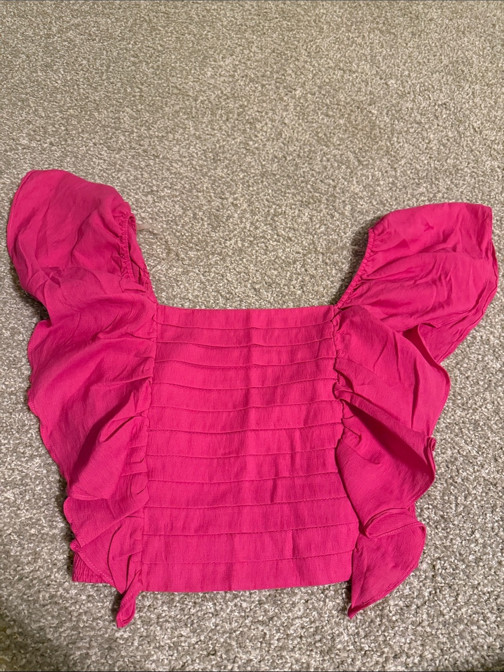 vestique Hot Pink Square Neck Ruffle Crop Top